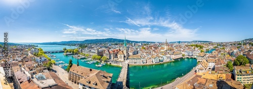 Zürich aerial panorama with Limmat river in sumemr, Switzerland