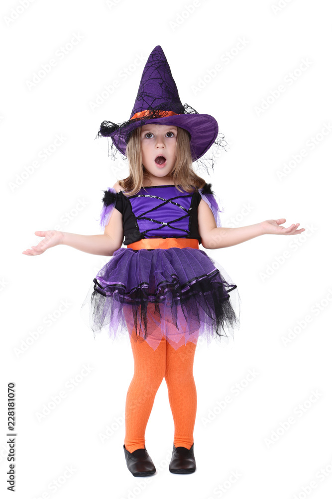 Young girl in halloween costume on white background Young girl in halloween costume on white background