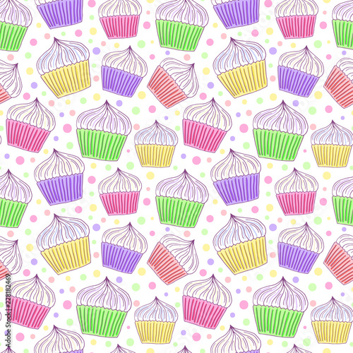 Cupcake seamless pattern. Birthday sweet print. Cute background for kids textile or decoration.