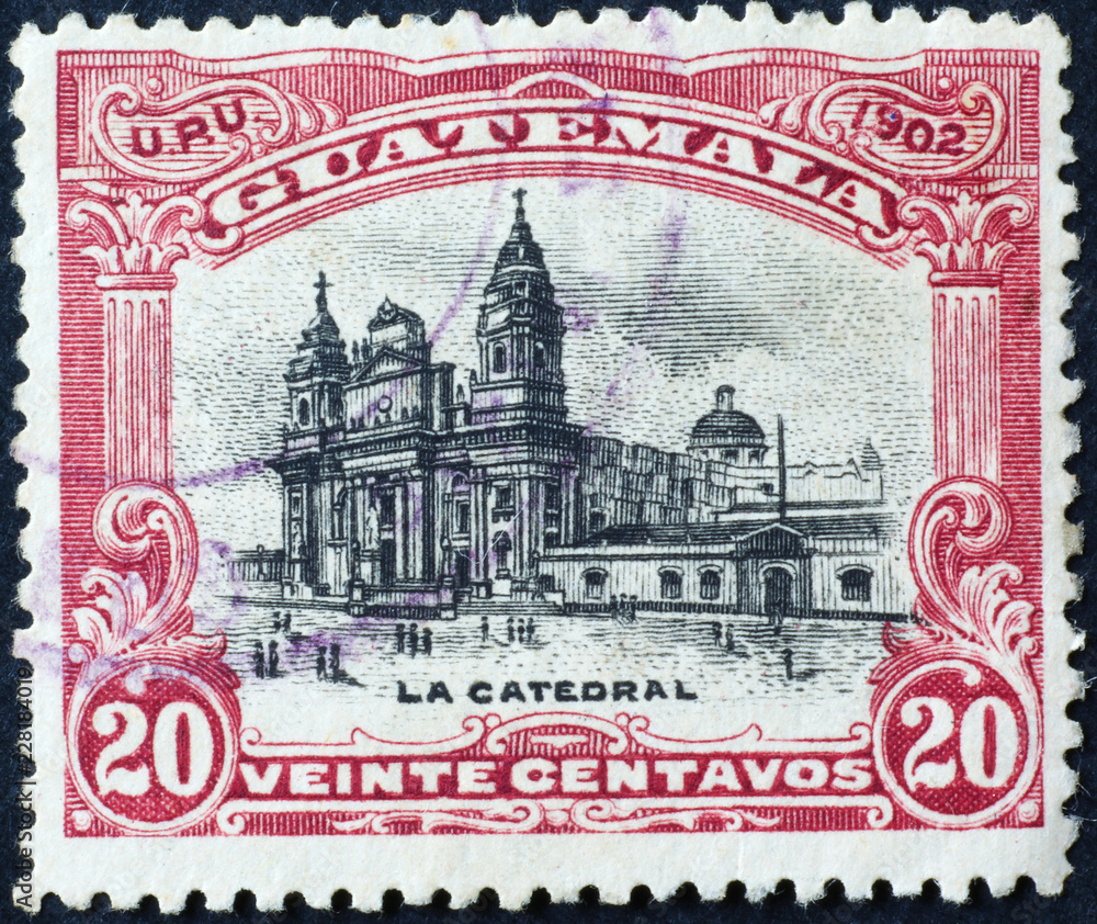 Cathedral of Guatemala City on ancient postage stamp