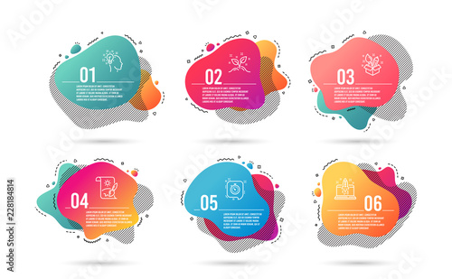 Infographic timeline 6 steps. Abstract 6 options graphic elements. Gradient banners with liquid shapes. Template for the infographic design of flyer or timeline presentation. Vector.