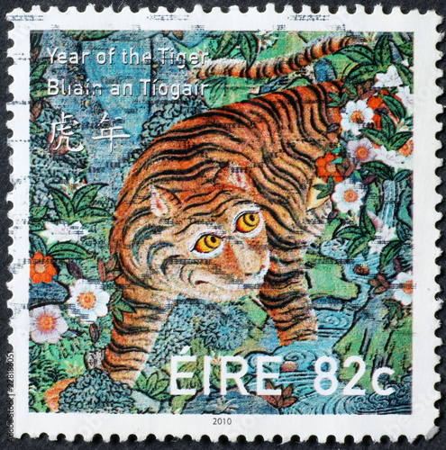 Tiger painted by Rousseau on irish postage stamp photo