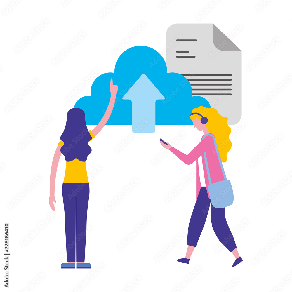 women cloud computing data upload document