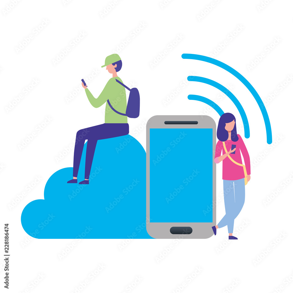 people using smartphone connection cloud computing
