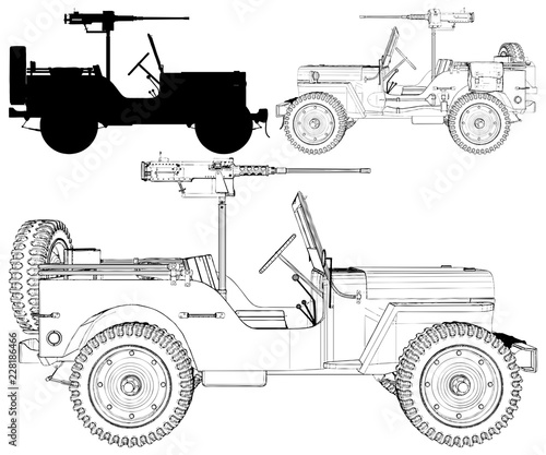 Vintage Retro Military Car With Machine Gun Isolated On The White Background Vector 01 