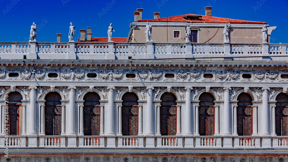 Architectural details of Venetian buildings in Venice, Italy