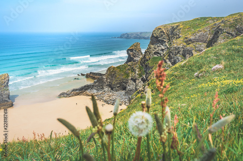 A view of the bedruthan steps coastaline photo