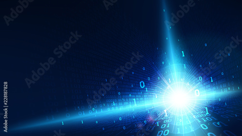 Binary code in abstract futuristic cyberspace, matrix shining blue background with digital code, big data in the cloud service, machine learning technology for artificial intelligence