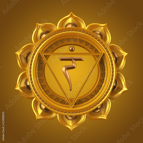 yellow Manipura chakra symbol, 3d modern illustration photo