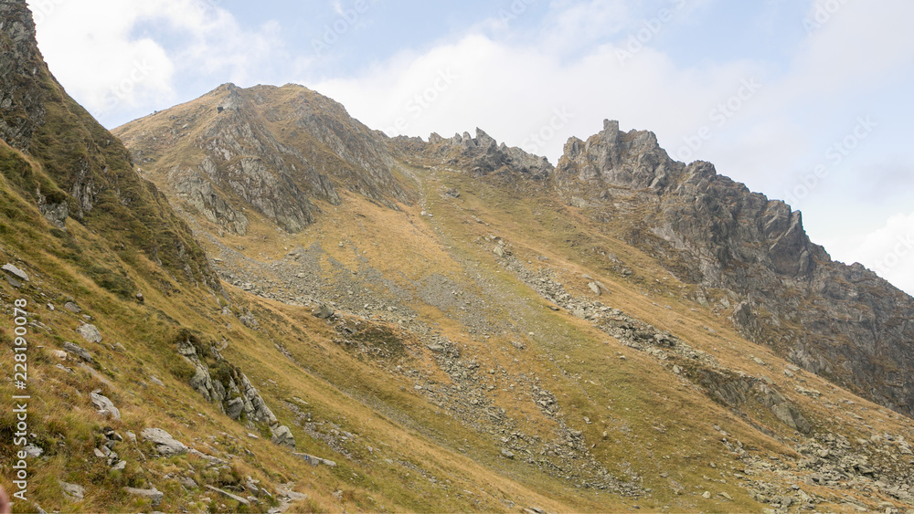 Mountain peaks and trails in summer time. Romania