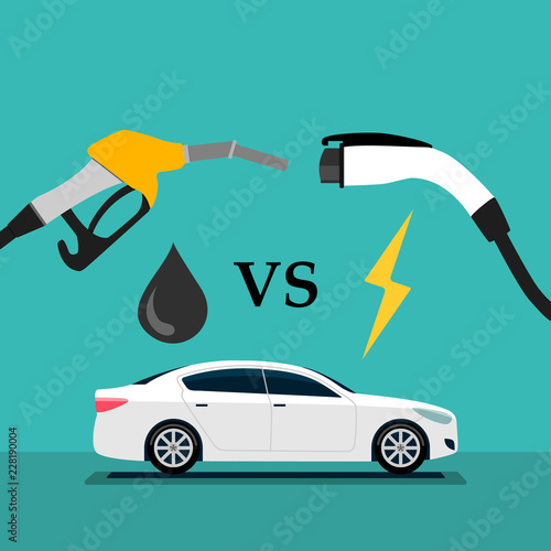 illustration of electric car and fuel fight concept.
