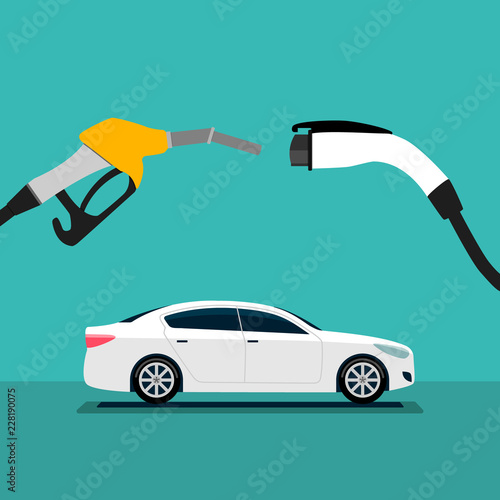 illustration of electric car and fuel fight concept.