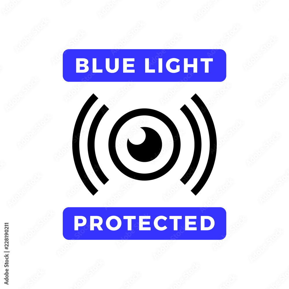 Blue light protected eye symbol, blue light causes health problems and should not be used before bedtime, Protection logo Blue light protected eye symbol, blue light causes health problems and should not be used before bedtime, Protection logo