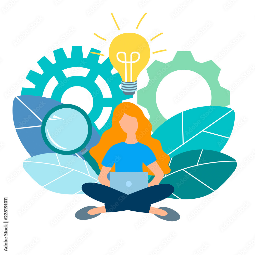 A girl with a laptop is working, studying online. A girl with a laptop is working, studying online.