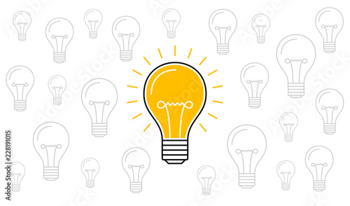 One lit bulb among unlit bulbs , New idea business illustration vector