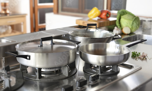 set of cookware in the kitchen