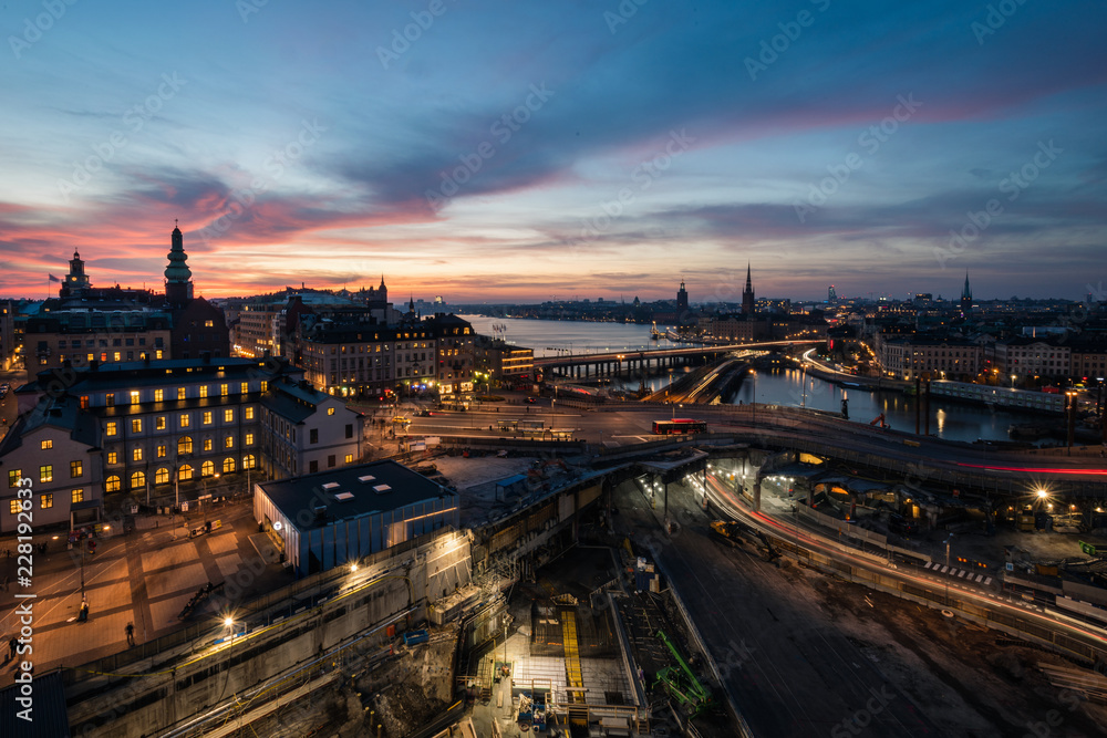 city at night - stockholm - obrazy, fototapety, plakaty 