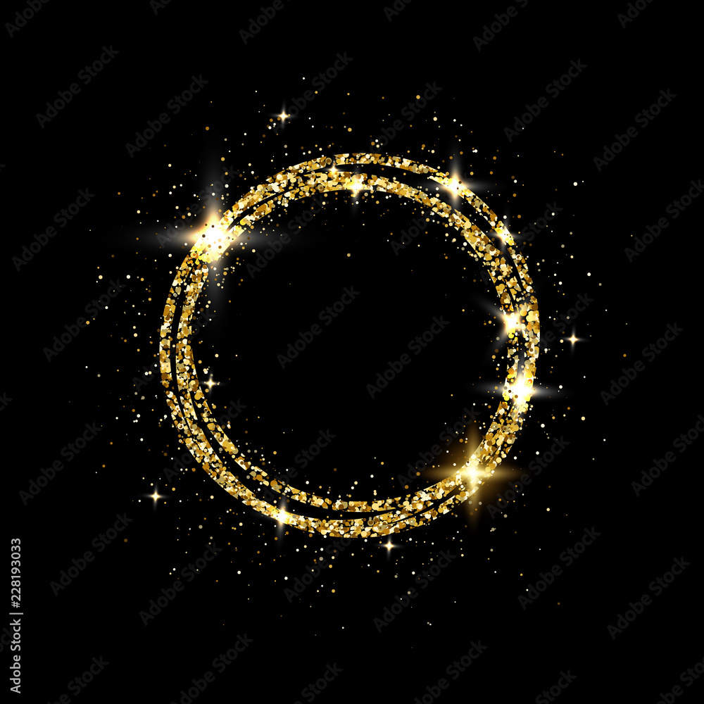 Glitter gold circle frame with space for text. Sparkling golden frame ...