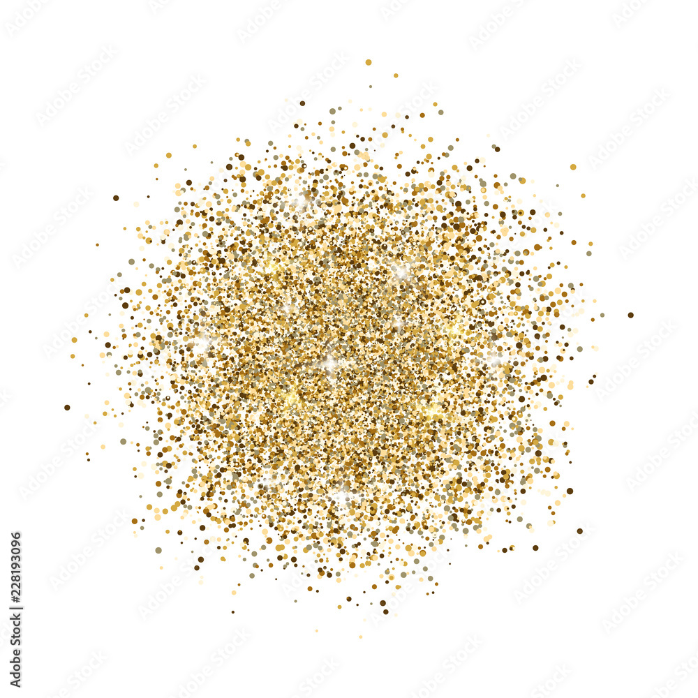 Glitter background. Gold glitter splash on white background. Bright
