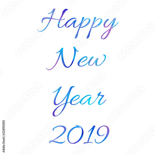 Vector watercolor Bright Happy New Year brush lettering text on white background