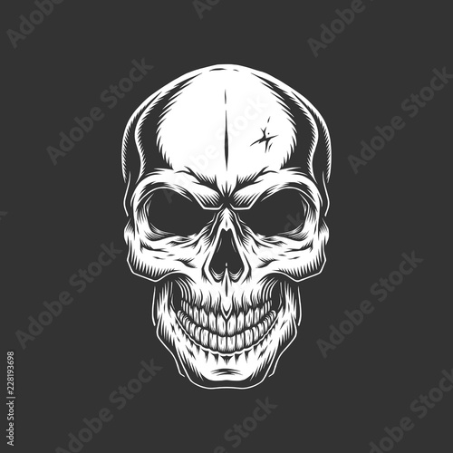 Vintage monochrome human skull concept