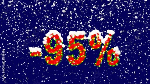 New Year text sale label -95%. Snow falls. Christmas mood, looped video. Alpha channel Premultiplied - Matted with deep blue RGB(04:00:5B) photo