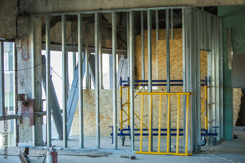Slika na platnu metal frame for plasterboard partitions and walls, installation of drywall walls