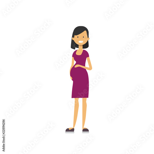pregnant smiling mother full length avatar on white background, successful family concept, flat cartoon vector illustration © mast3r