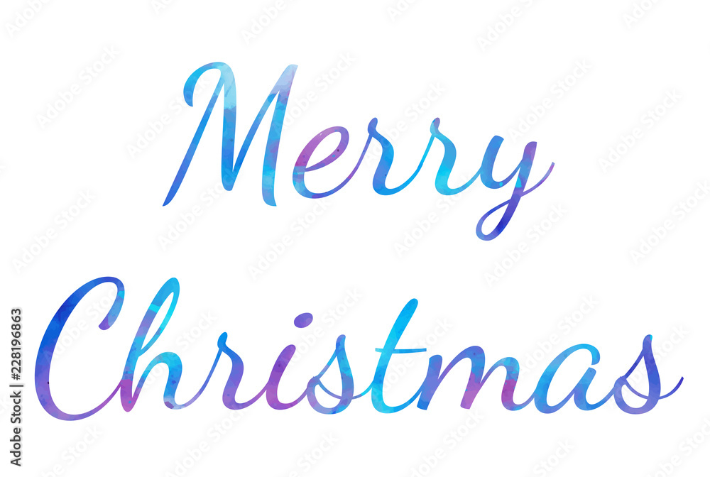 Vector watercolor Bright Merry Christmas brush lettering text on white background