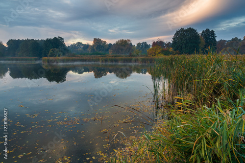 Pond at autumn in Falenty near Raszyn, Masovia, Poland