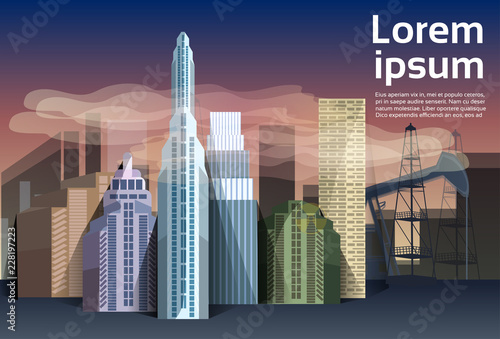 night city skyscraper view nature pollution over cityscape background skyline copy space flat vector illustration