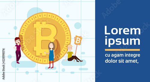 man girl character bitcoin mining template for design work and animation cryptocurrency on white background full length flat copy space vector illustration