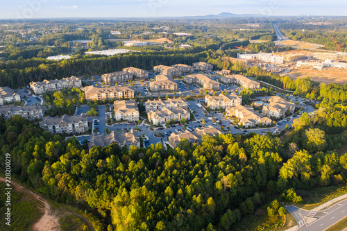 Aerial view of suburban communities in downtown alpharetta georgia