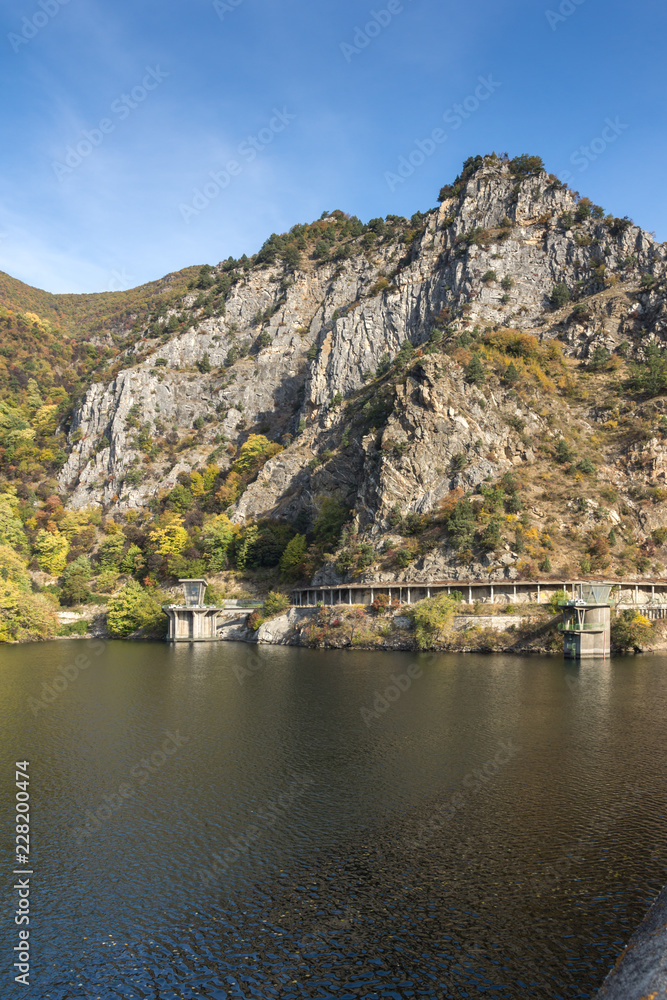 Autumn ladscape from dam of The Krichim Reservoir, Rhodopes Mountain, Plovdiv Region, Bulgaria