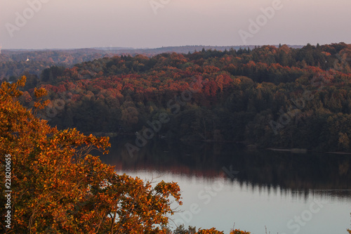 traumhafter Blick vom Parnaßturm auf den Trentsee und die malerische Seenlandschaft in Plön im Herbst
