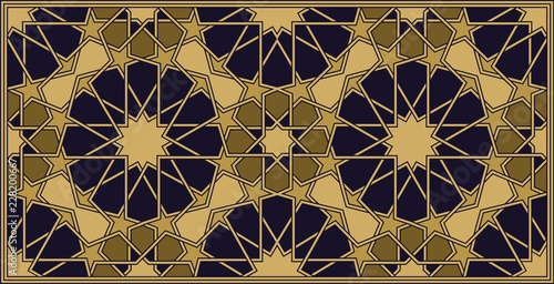 Vector, Oriental ornament with the image of a gold pattern on a dark blue bac...