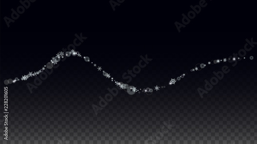 Christmas  Vector Background with White Falling Snowflakes Isolated on Transparent Background. Realistic Snow Sparkle Pattern. Snowfall Overlay Print. Winter Sky. Design for Party Invitation.
