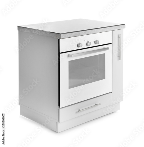 Modern electric oven on white background. Kitchen appliance