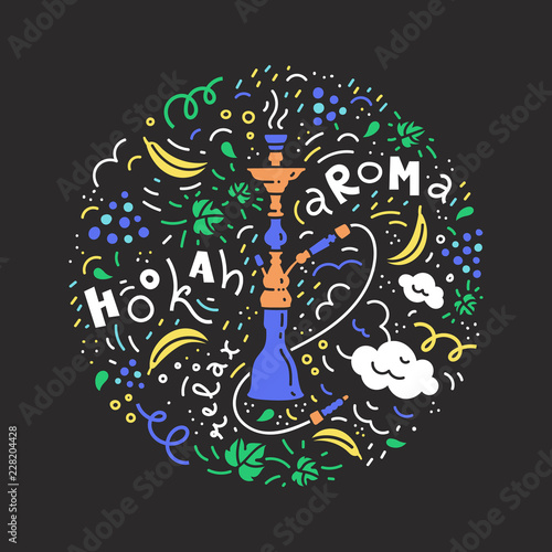 Abstract circle with fruit and hookah for bar menu and packaging design for tobacco products