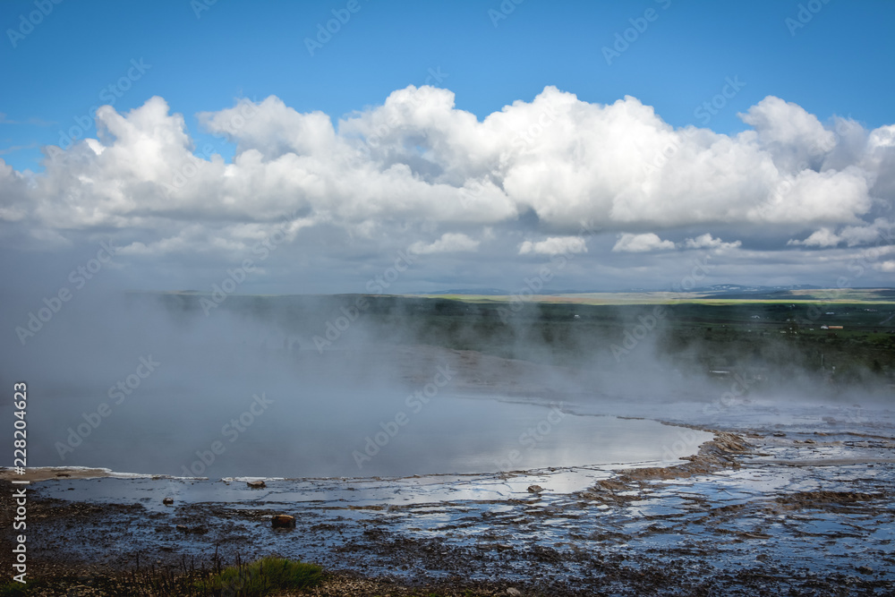 Geysir geyser in Iceland in summer  -  stopped erupting due to polution caused by tourists