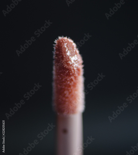 Pink Lipgloss Doe Foot Applicator Close-Up on Black Background