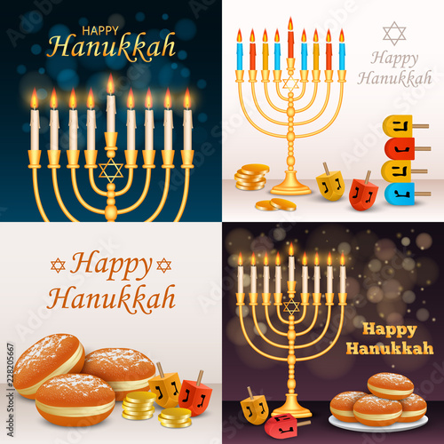 Hanukkah banner set. Realistic illustration of hanukkah vector banner set for web design