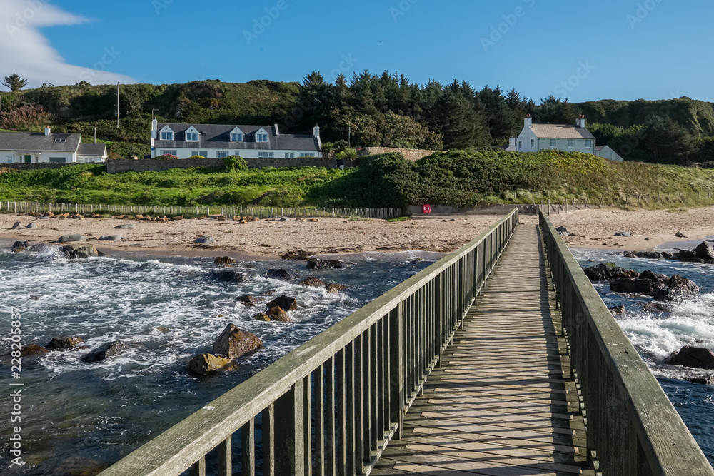 Landscape wooden bridge at Ballycastle beach, Northern Ireland