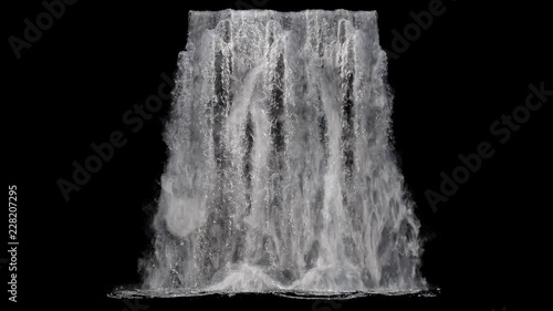 waterfall texture seamless loop, 4k, isolated on black with alpha and separate foam layer photo
