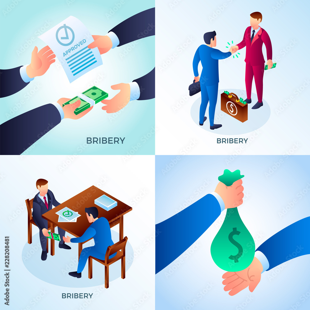 Bribery banner set. Isometric set of bribery vector banner for web design Bribery banner set. Isometric set of bribery vector banner for web design