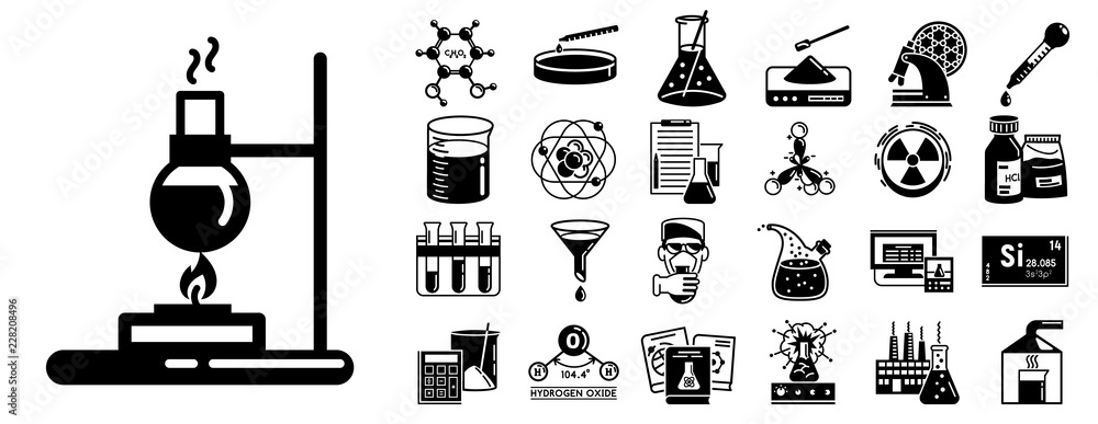 Chemistry icon set. Simple set of chemistry vector icons for web design on white background Chemistry icon set. Simple set of chemistry vector icons for web design on white background