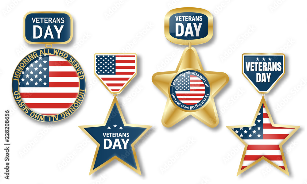 Veterans day logo set. Realistic illustration of veterans day vector logo set for web design