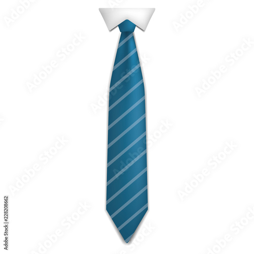 Blue striped tie icon. Realistic illustration of blue striped tie vector icon for web design isolated on white background