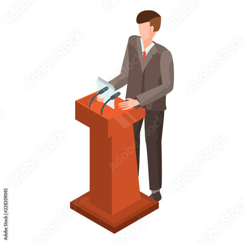 Man at political debate icon. Isometric of man at political debate vector icon for web design isolated on white background