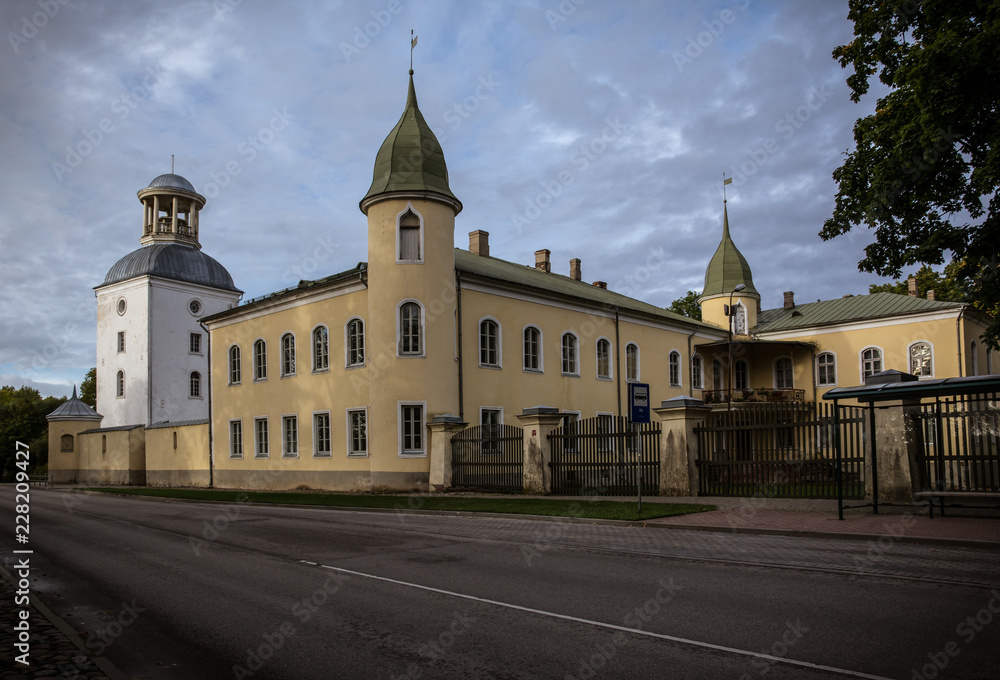 View to Krustpils medieval castle from the street with nobody in the scene. Shot at Jekabpils, Latvia.